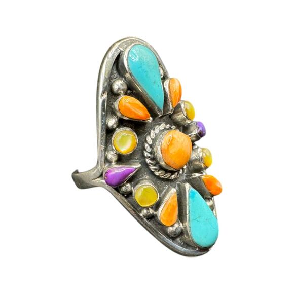 JTV Ring Turquoise Mother of Pearl Spiny Oyster Sterling Silver Ring Size 8 NEW - Picture 1 of 12